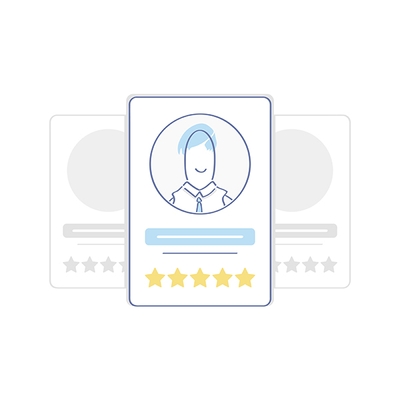 Review card showing five star reviews.