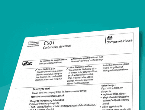 Example of a Confirmation Statement form from Companies House.